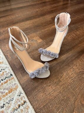 Juicy Couture Gray Floral Ankle-Strap High Heels